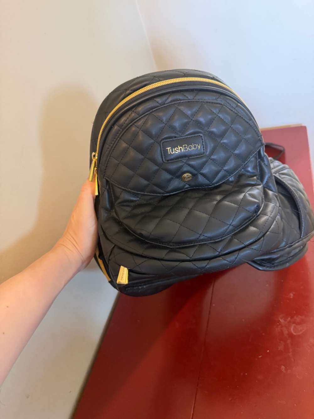 TushBaby Quilted Black Baby Backpack Bag